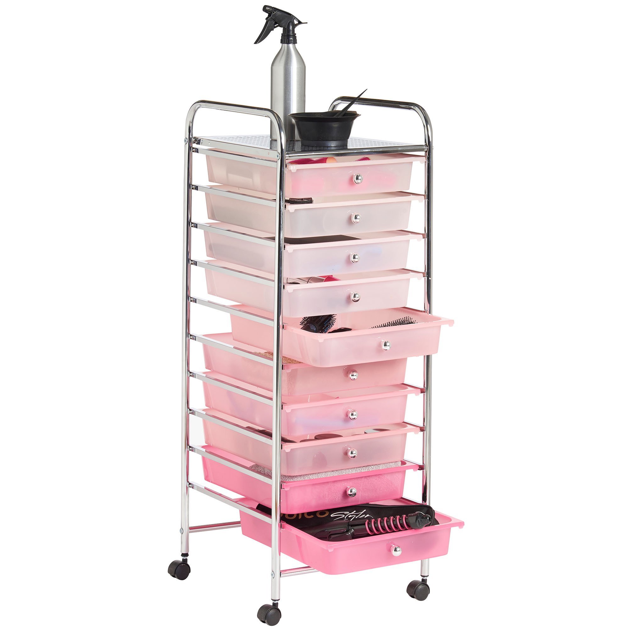 VonHaus Carrello 10 cassetti con ruote rosa per casa