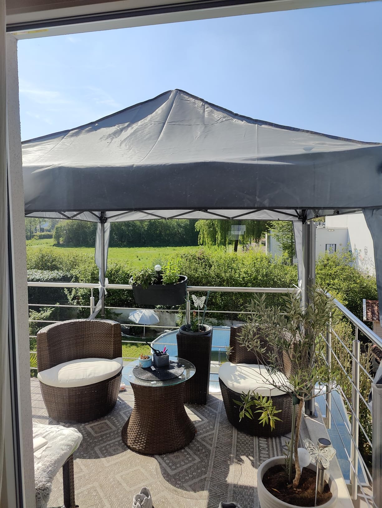 VonHaus Gazebo Pop-Up 2x2 m Impermeabile Grigio con 4 Pareti