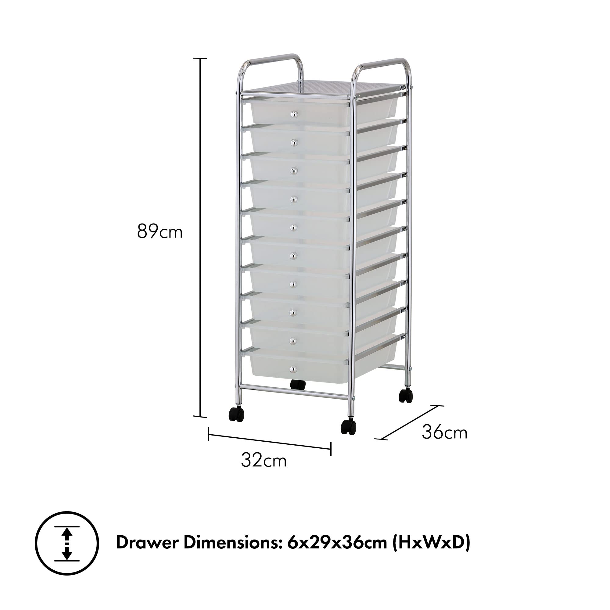 VonHaus carrello cassettiera 10 cassetti bianco con ruote