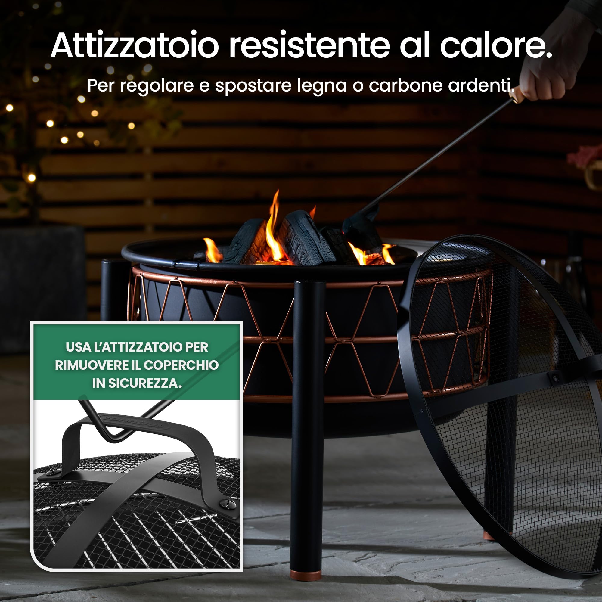 VonHaus Braciere BBQ 2 in 1 acciaio nero rame 54 cm