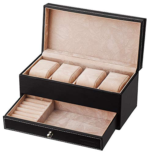 VonHaus Scatola 4 Orologi e Gemelli Ecopelle Nera