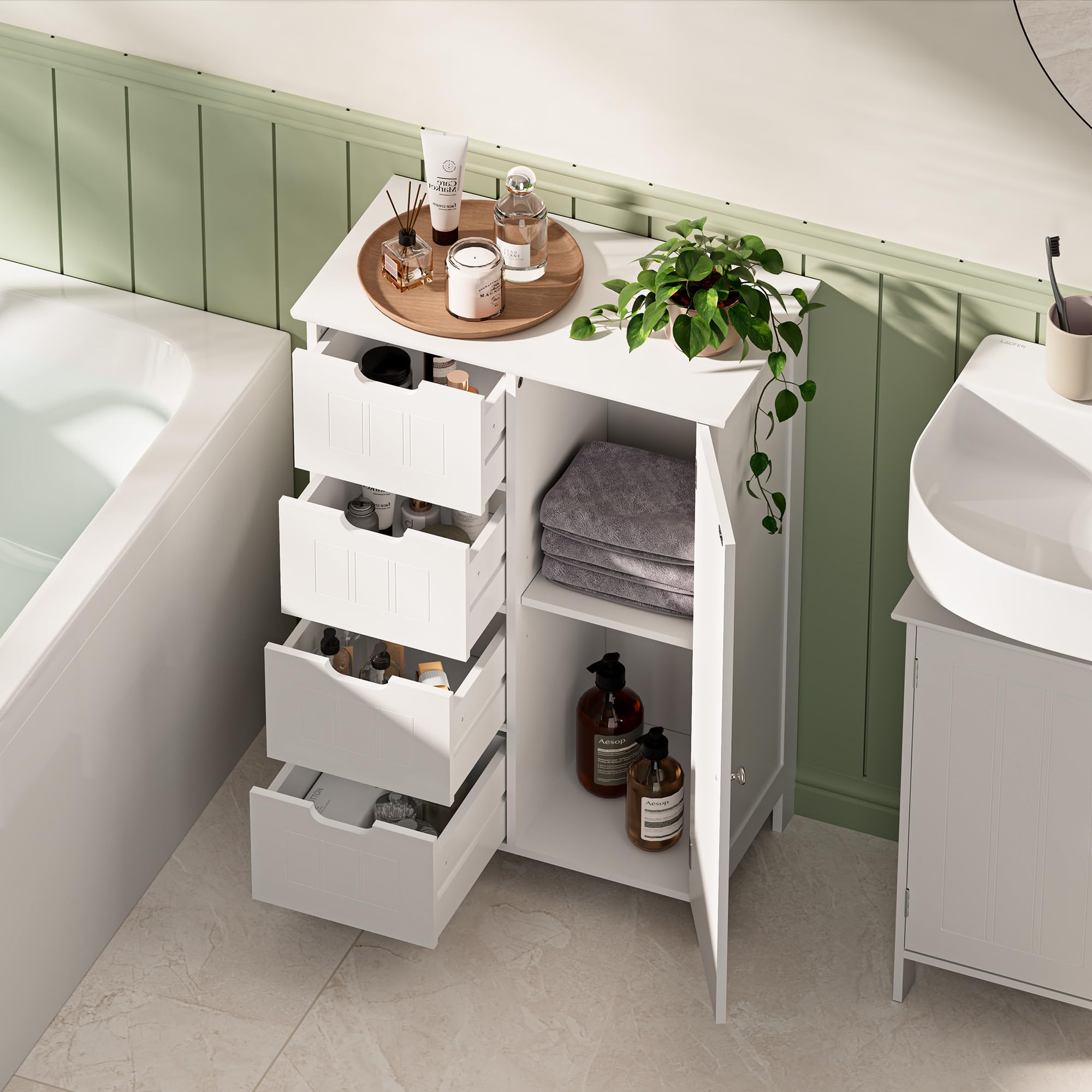 VonHaus Mobiletto 4 Cassetti Bianco 82 cm Stile Coloniale