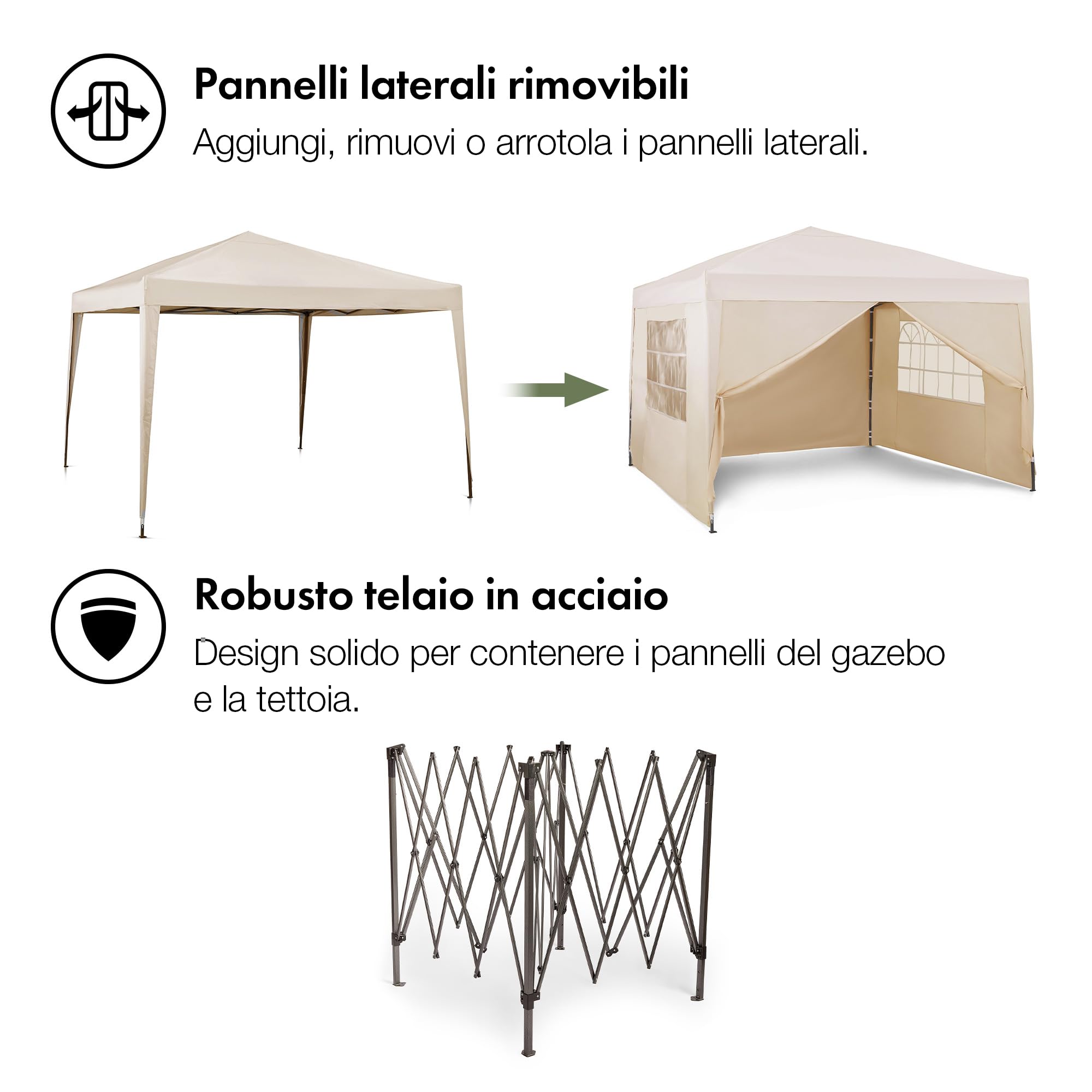 VonHaus Gazebo Pieghevole 3x3 m Crema con 4 Pareti