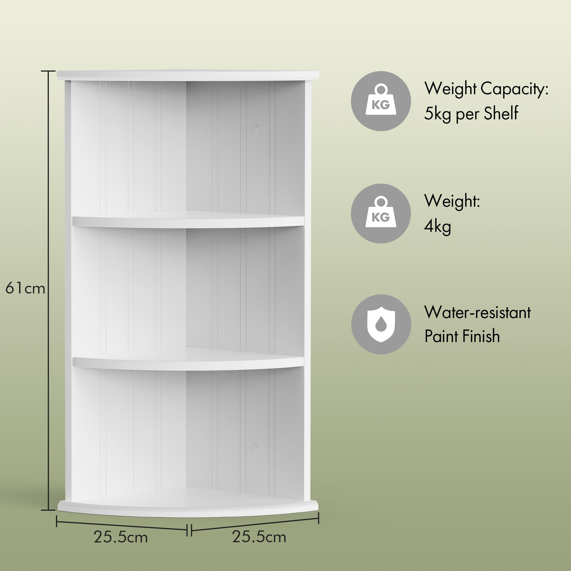 VonHaus Armadietto Angolare Bianco Mobile 3 Ripiani MDF