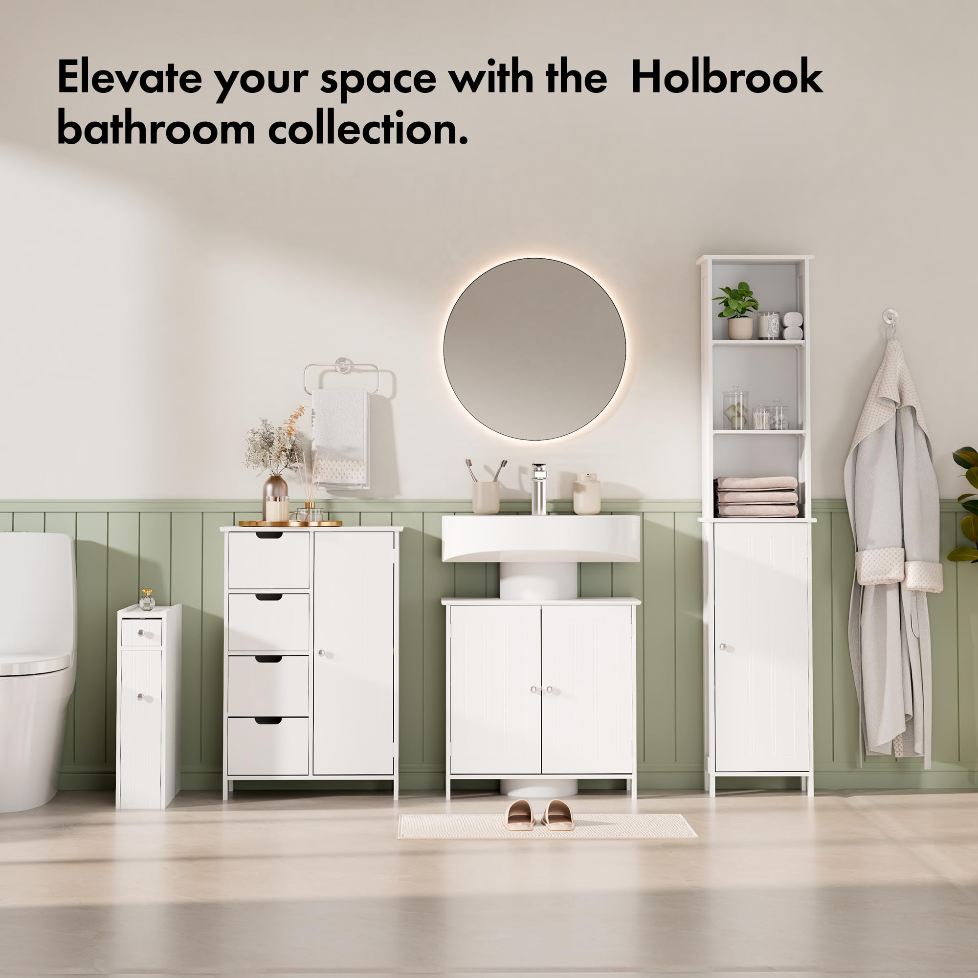 VonHaus Armadietto Bagno Slim Bianco 50x14,2x58 cm