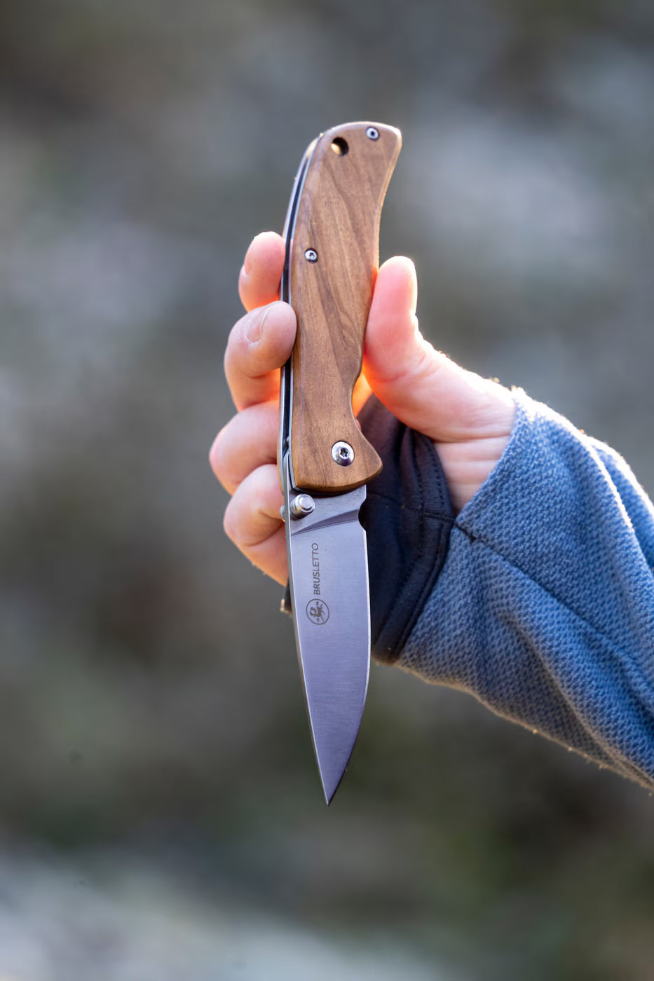 Brusletto Lierne coltello pieghevole manico ulivo acciaio inox
