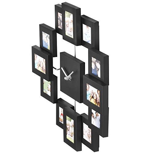 VonHaus Orologio Portafoto Nero 12 Cornici Quadrato