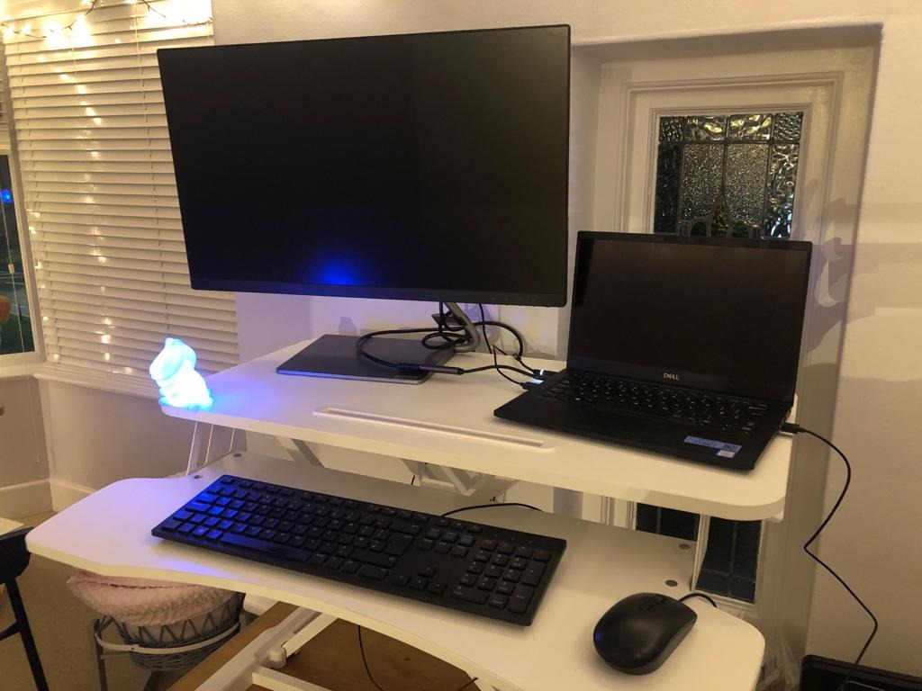 Vonhaus Sit-Stand postazione lavoro bianca a gas 2 ripiani