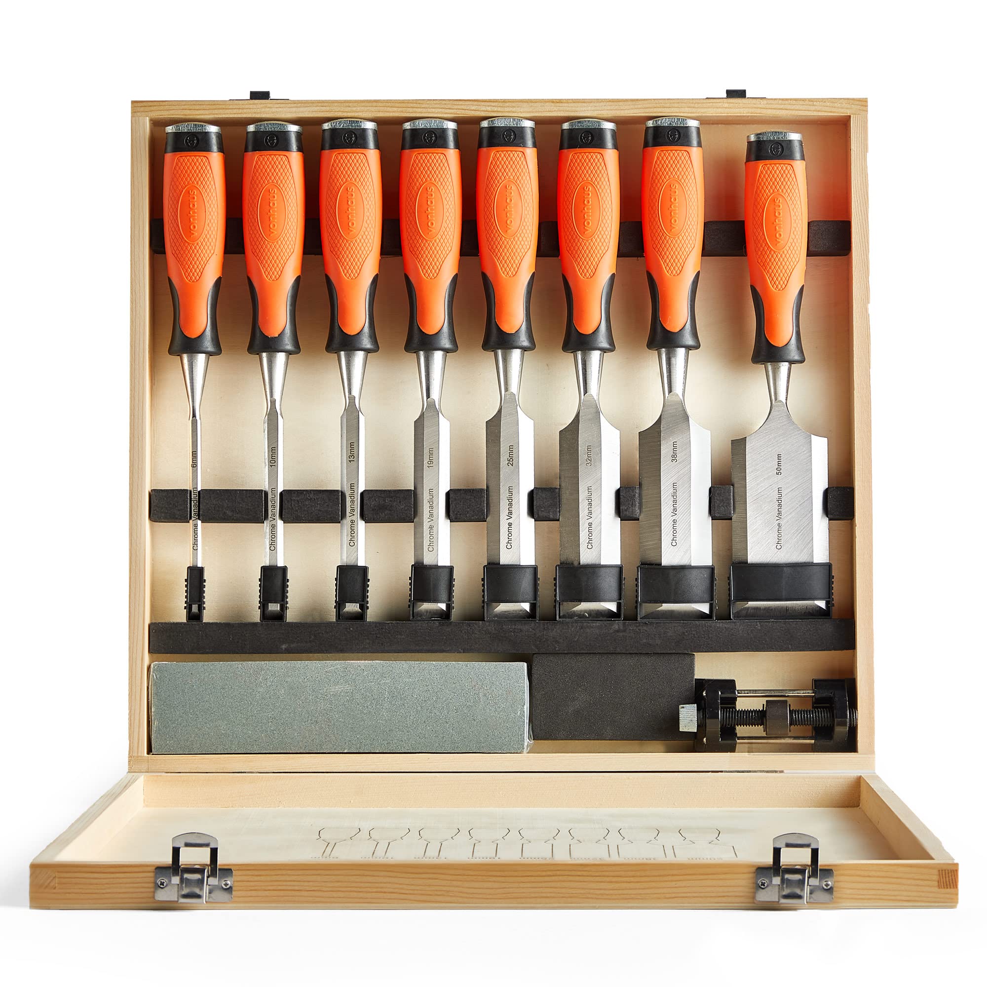 VonHaus Set Scalpelli Legno 10 Pezzi con Pietra Acciaio Cv