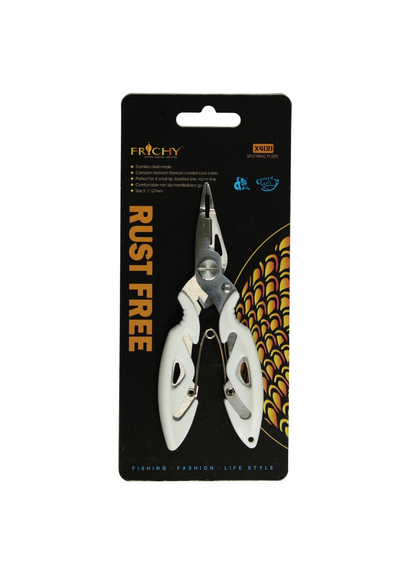 Frinchy Splitring pinza pesca trecciato bianca