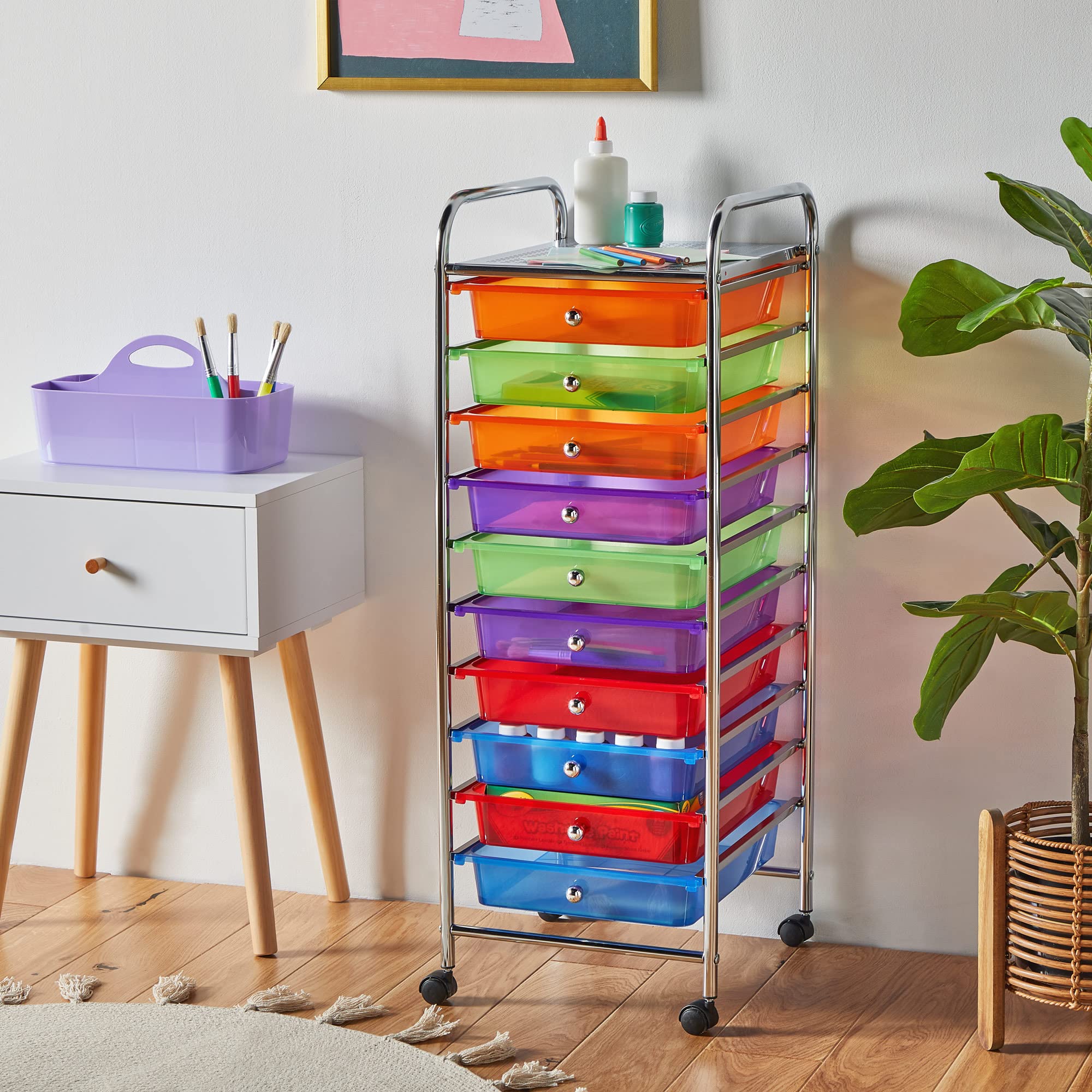 VonHaus Carrello 10 Cassetti Plastica 90x32x36,5 cm Ruote