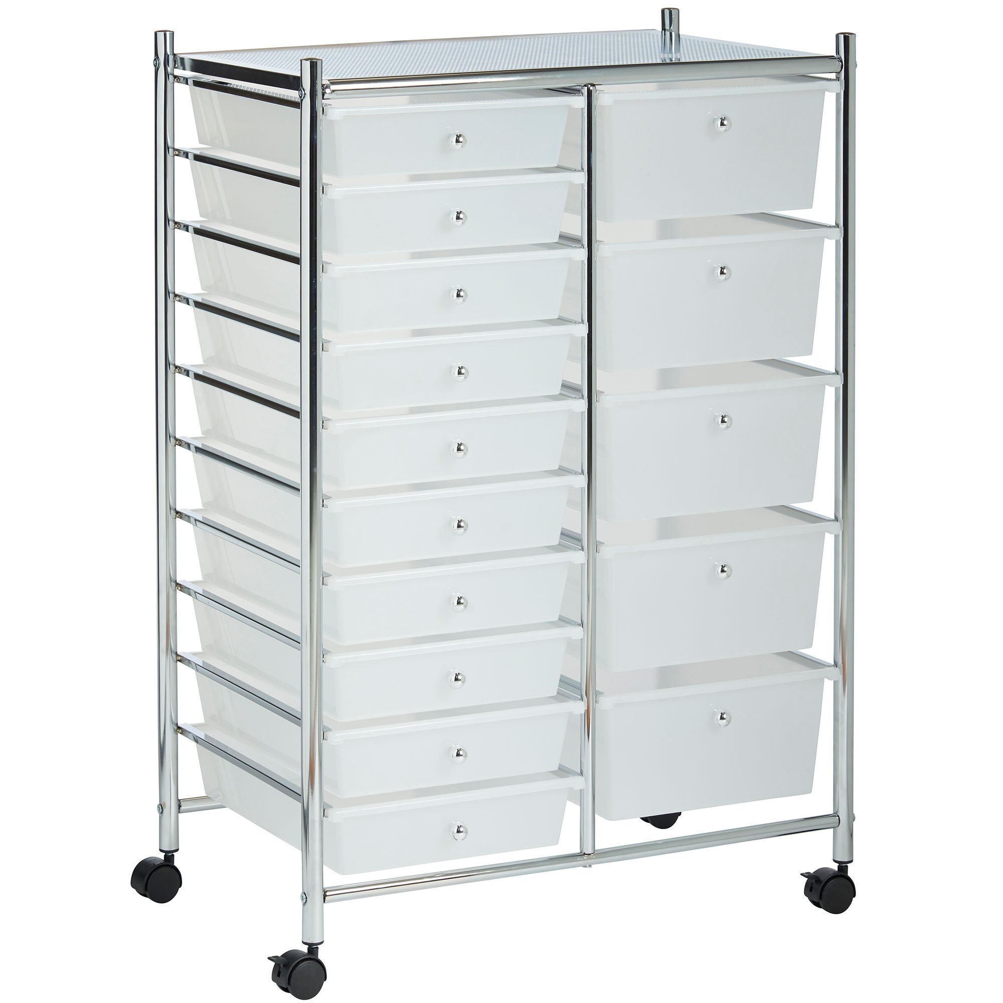 VonHaus Carrello 15 Cassetti Bianco con Ruote 76 cm