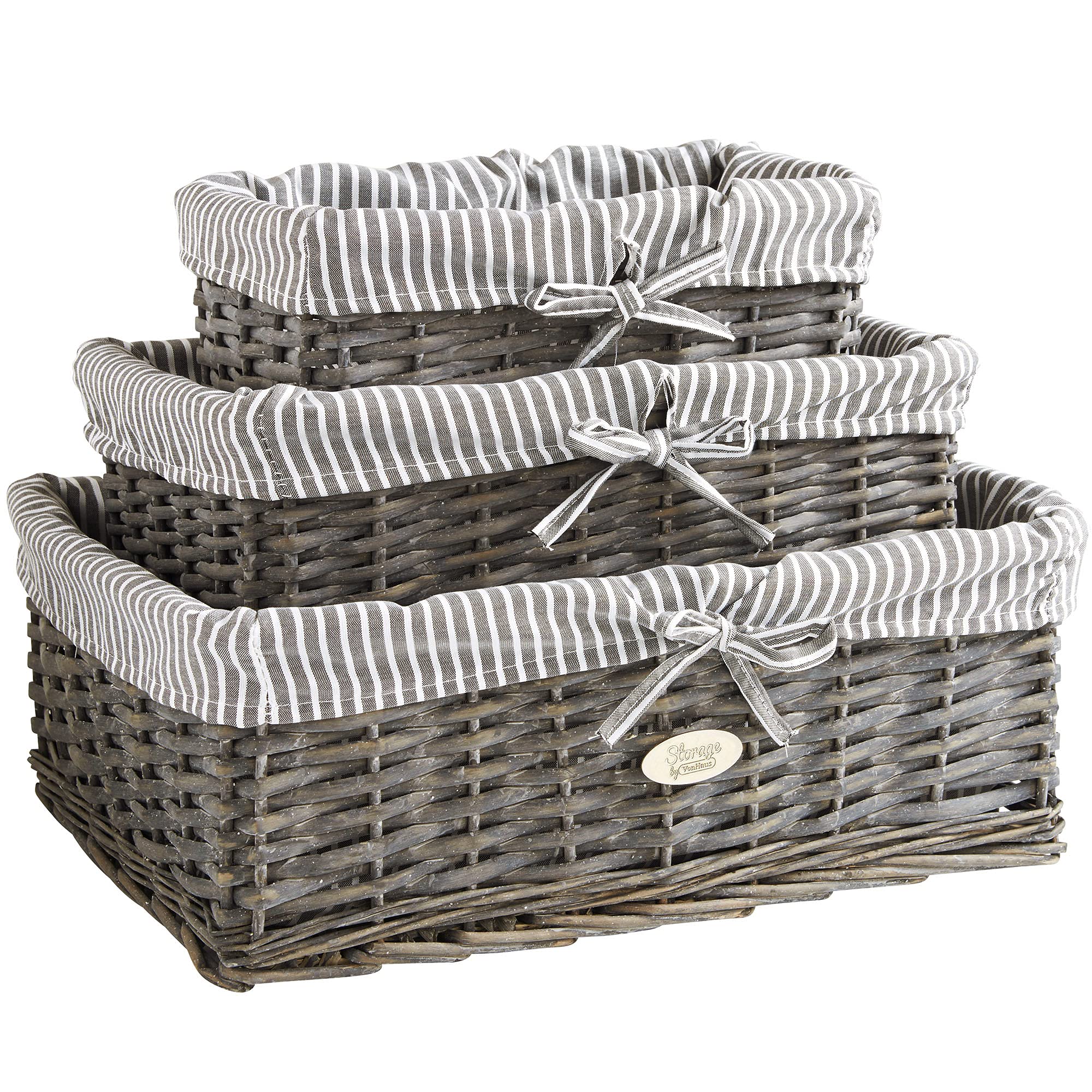 VonHaus Set 3 Cestini in Vimini Grigio impilabili