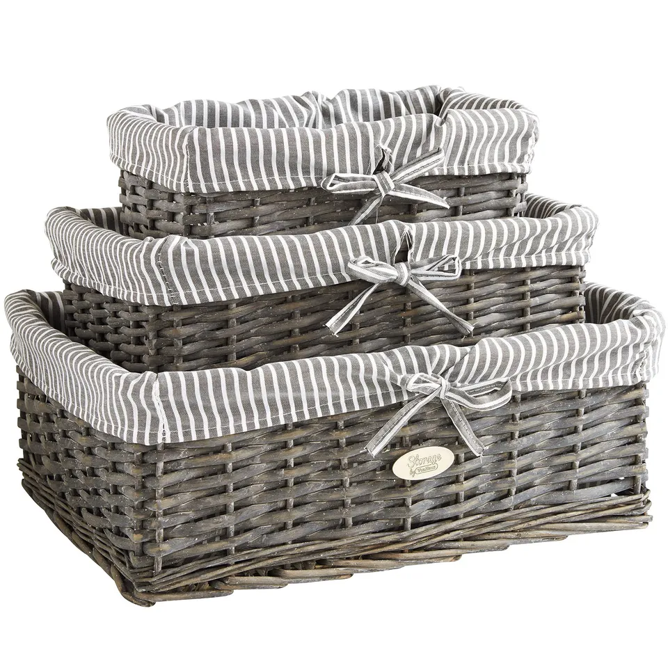 VonHaus Set 3 Cestini in Vimini Grigio impilabili