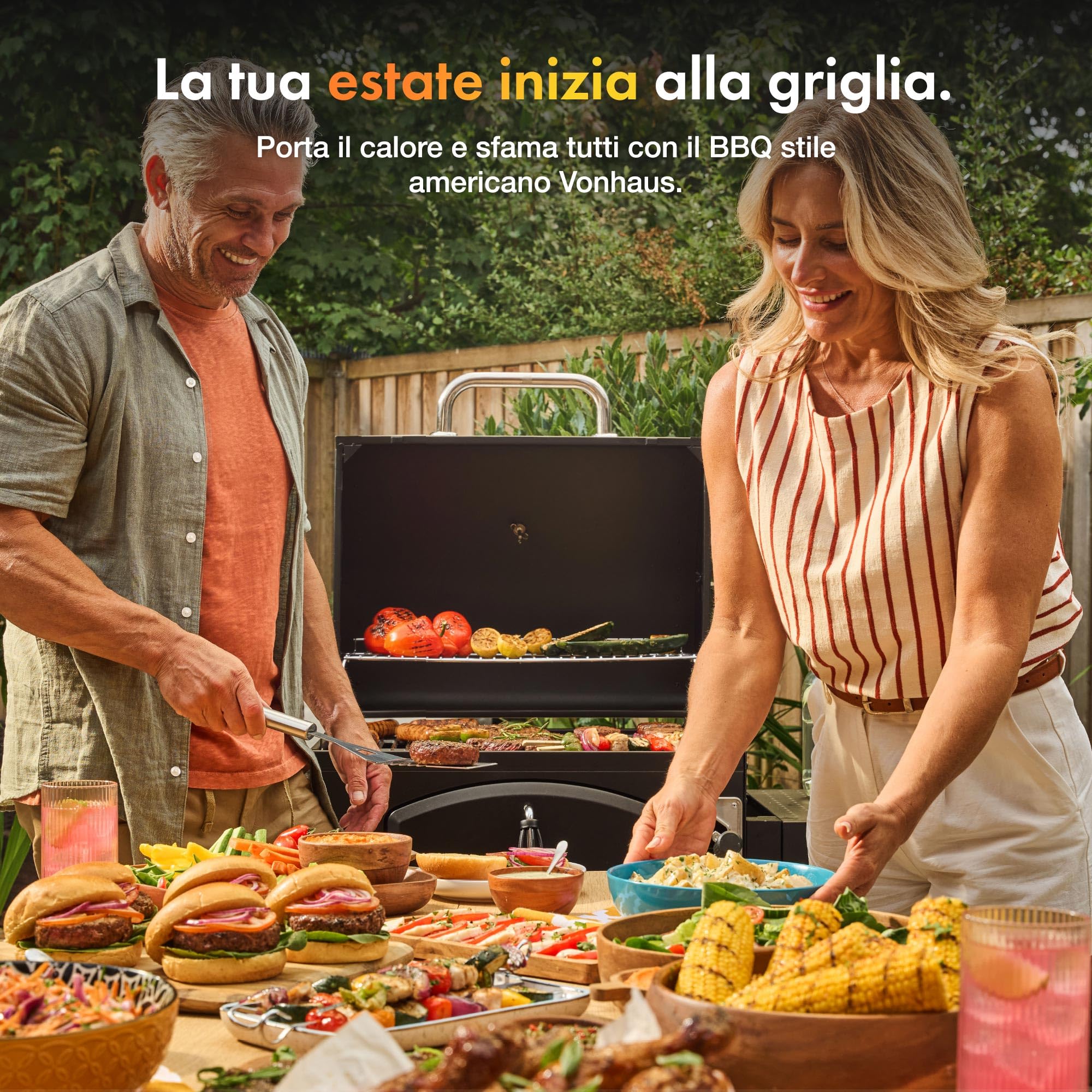 VonHaus Barbecue Carbone XL Grill Affumicatore Ghisa