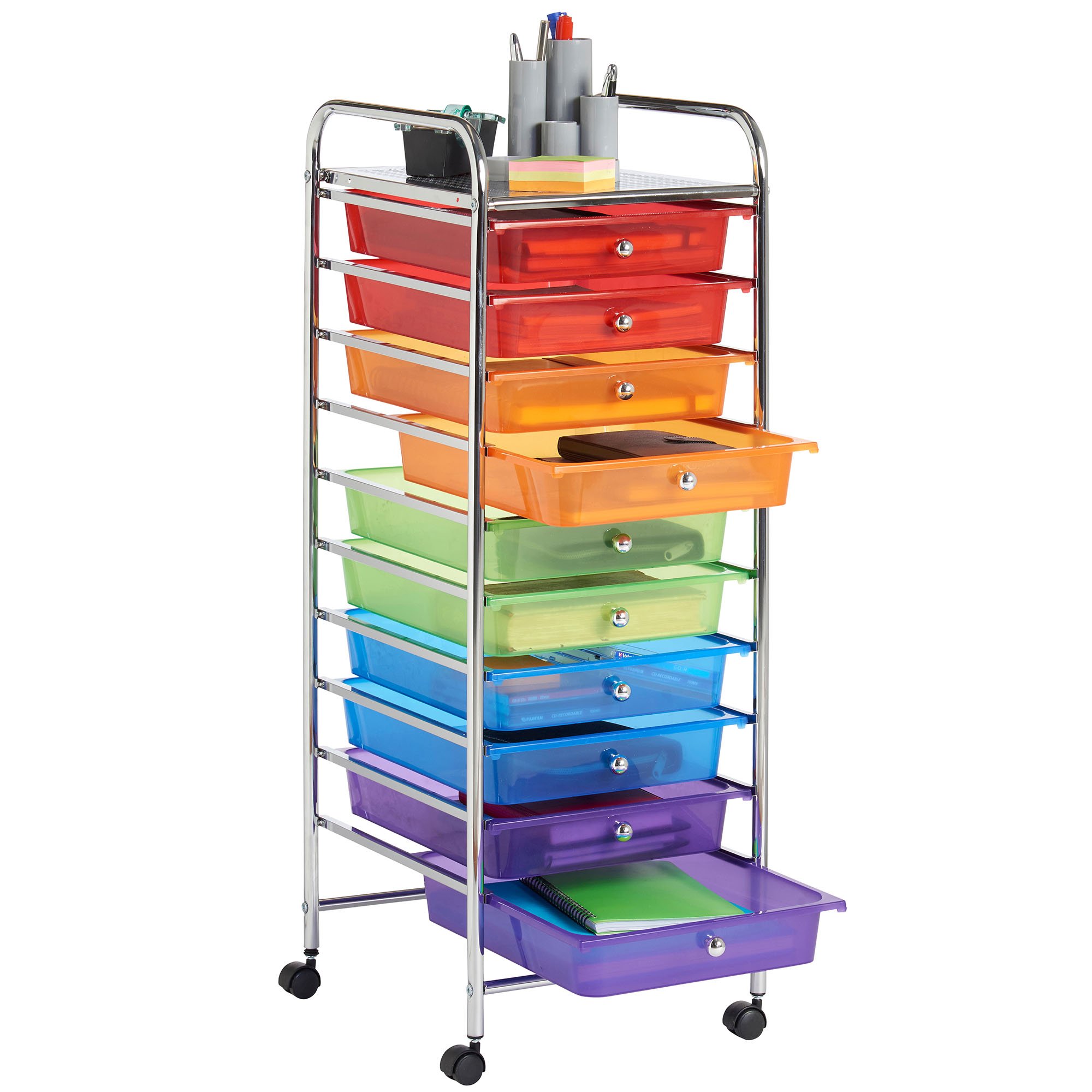 VonHaus Carrello 10 Cassetti Plastica 90x32x36,5 cm Ruote