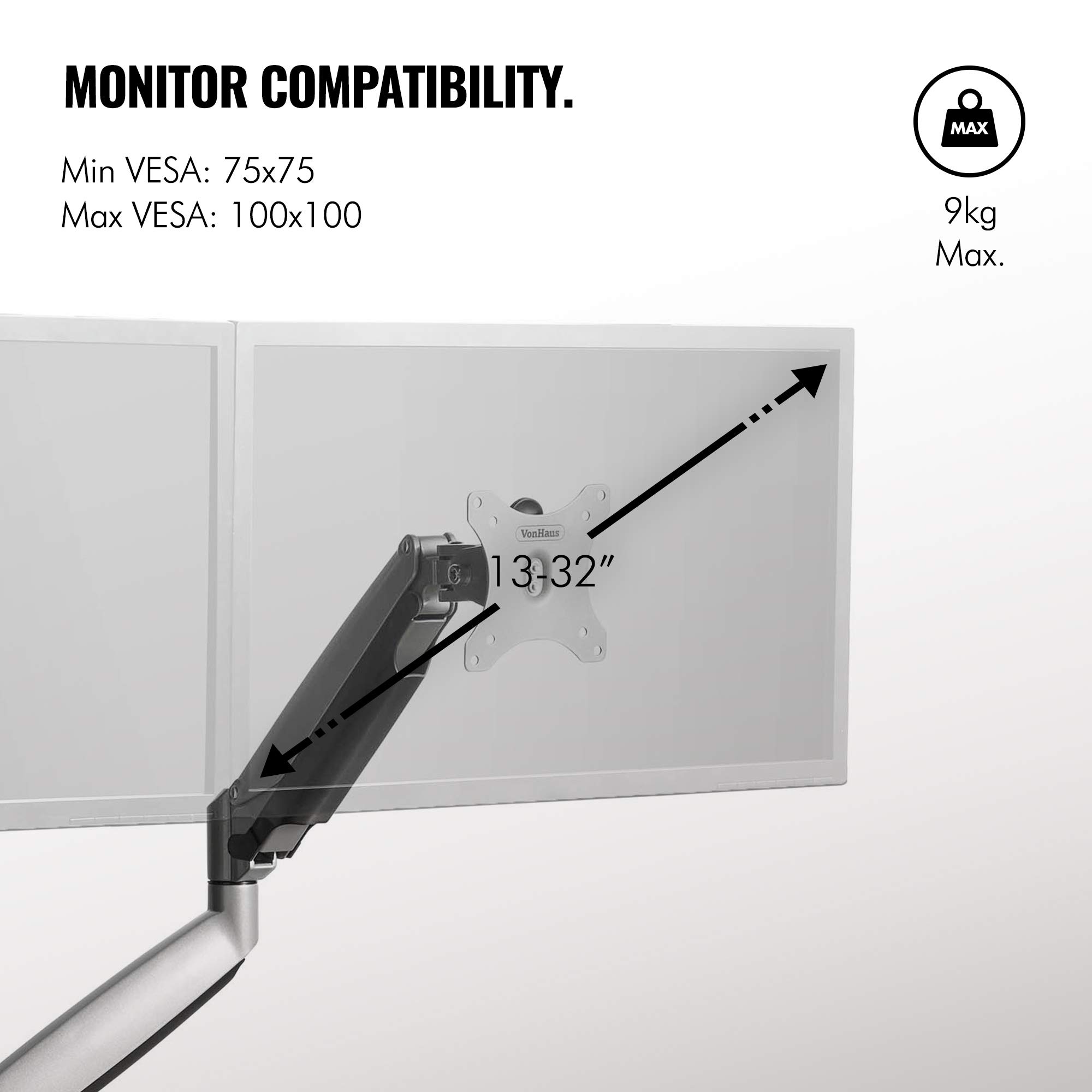 VonHaus braccio doppio monitor 13-32 pollici molla a gas USB