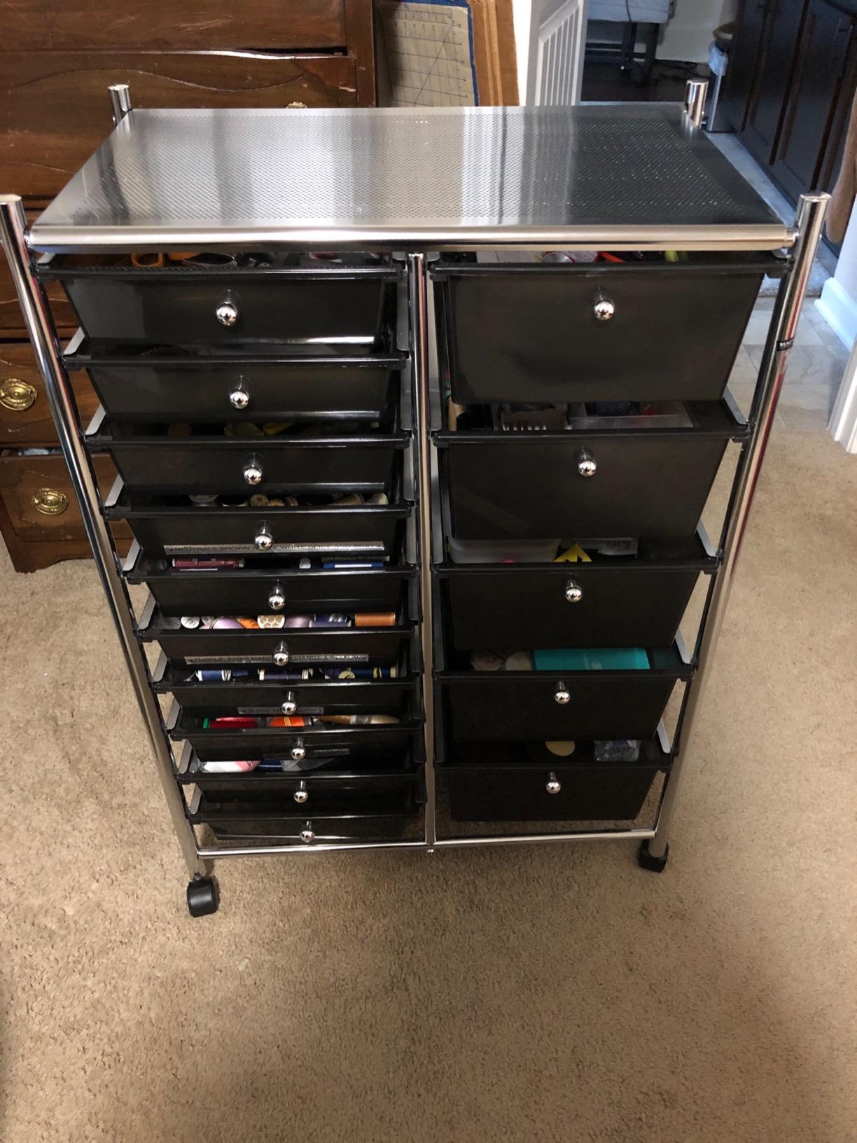 VonHaus Carrello 15 Cassetti Nero con Ruote Ufficio