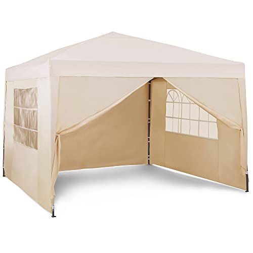 VonHaus Gazebo Pieghevole 3x3 m Crema con 4 Pareti