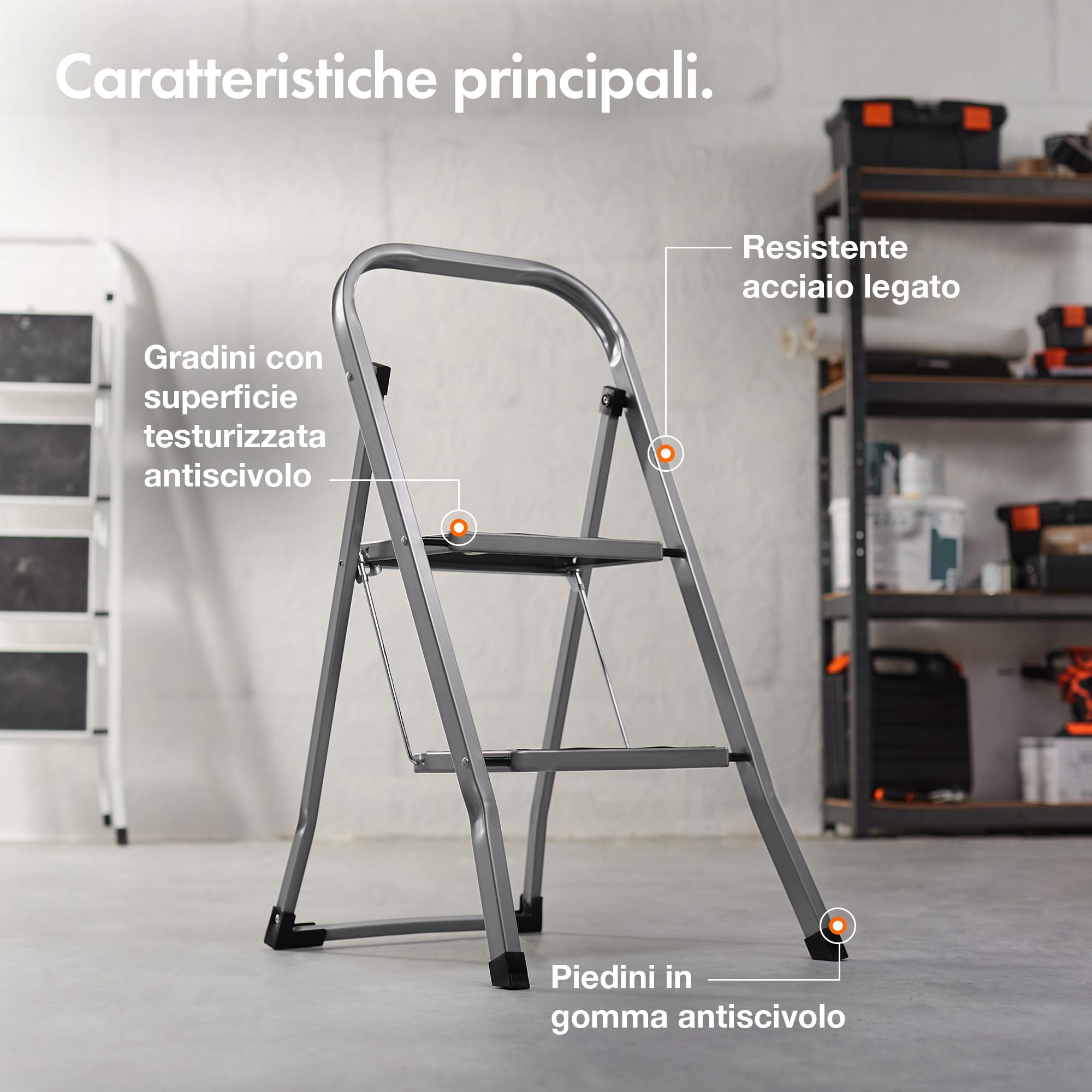 VonHaus scala pieghevole acciaio 2 gradini 150 kg