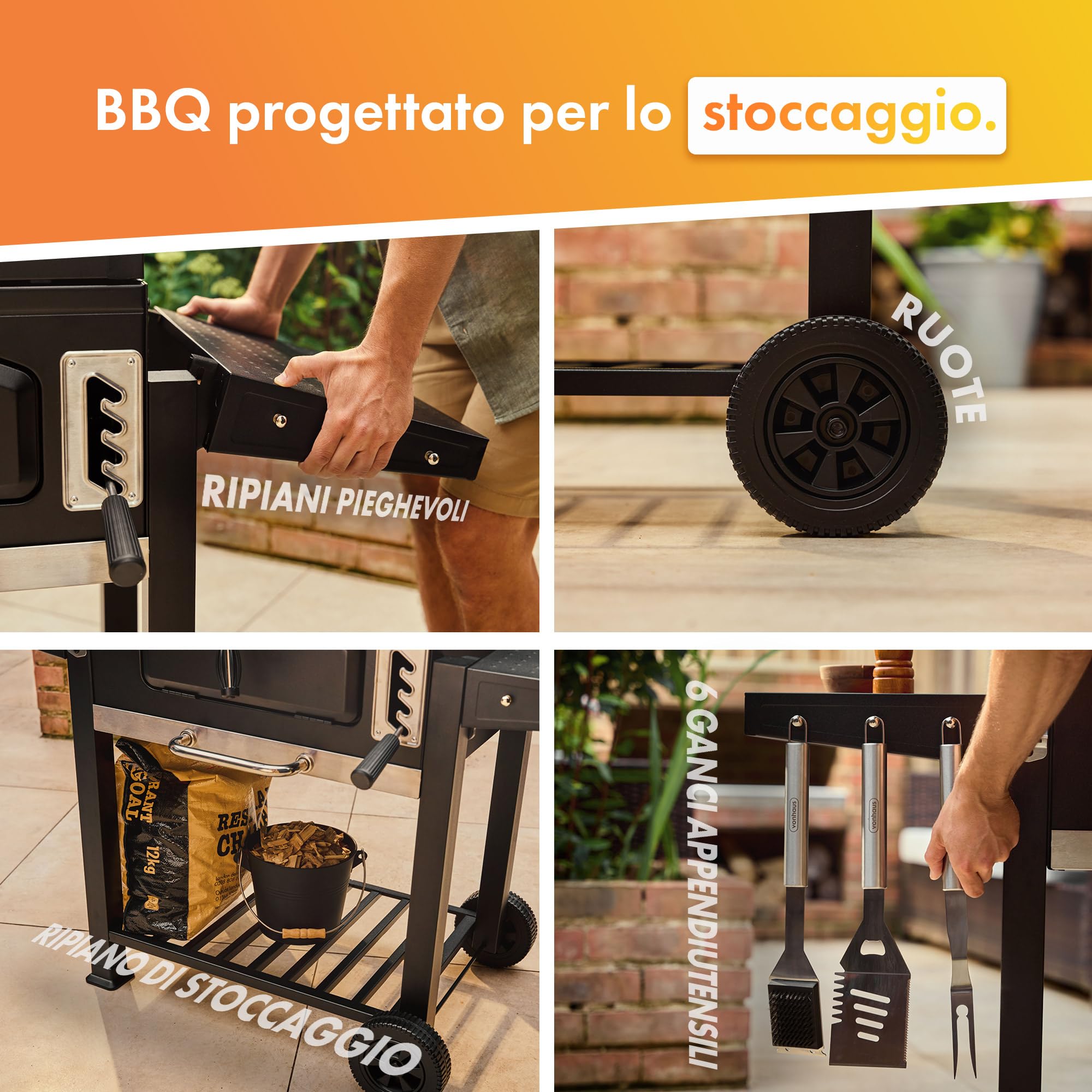 VonHaus Barbecue Carbone XL Grill Affumicatore Ghisa
