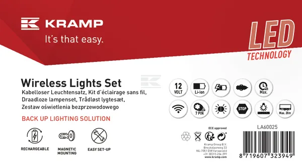 Kit luci wireless 12V rimorchio magnetico LED IP65