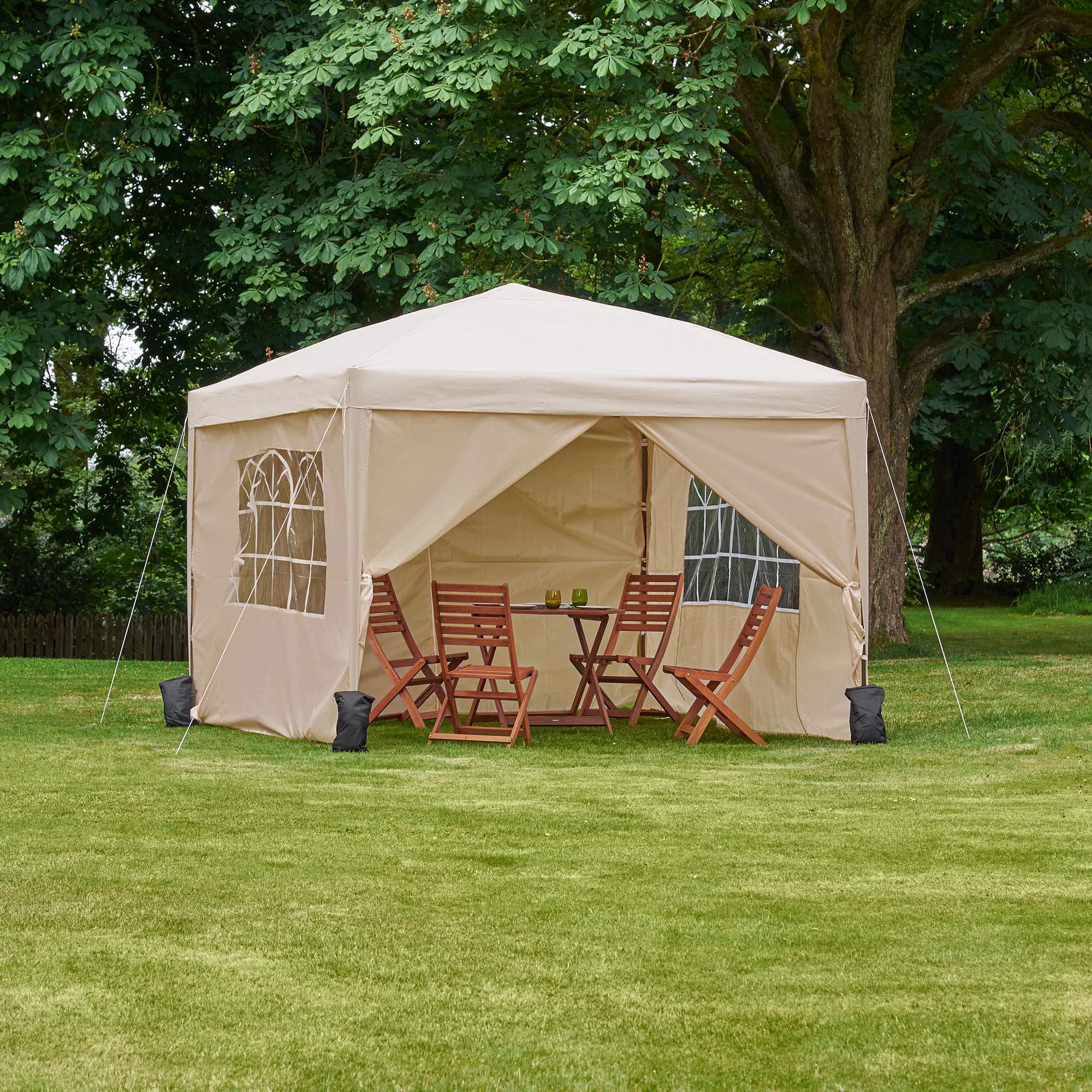 VonHaus Gazebo Pieghevole 3x3 m Crema con 4 Pareti