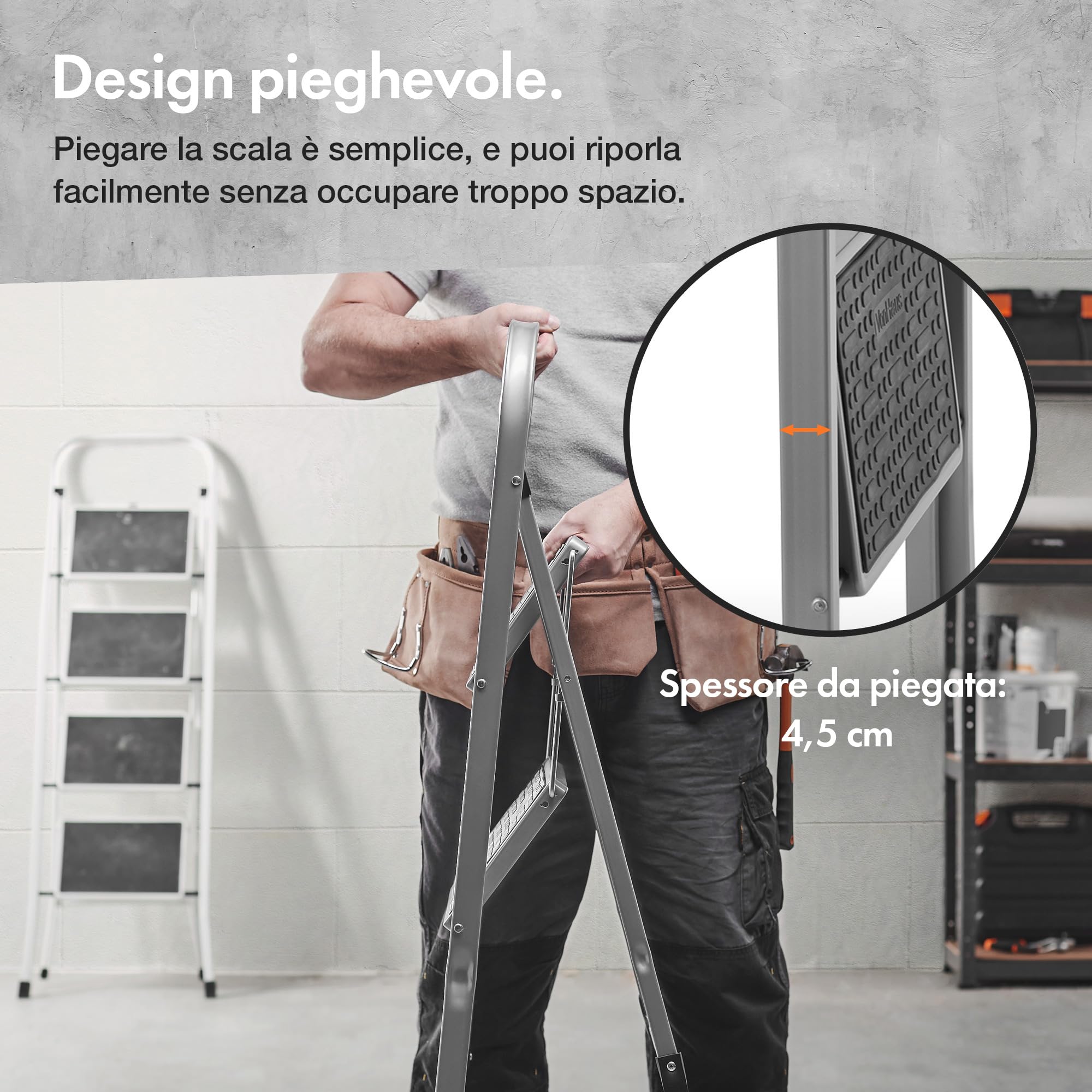 VonHaus scala pieghevole acciaio 2 gradini 150 kg