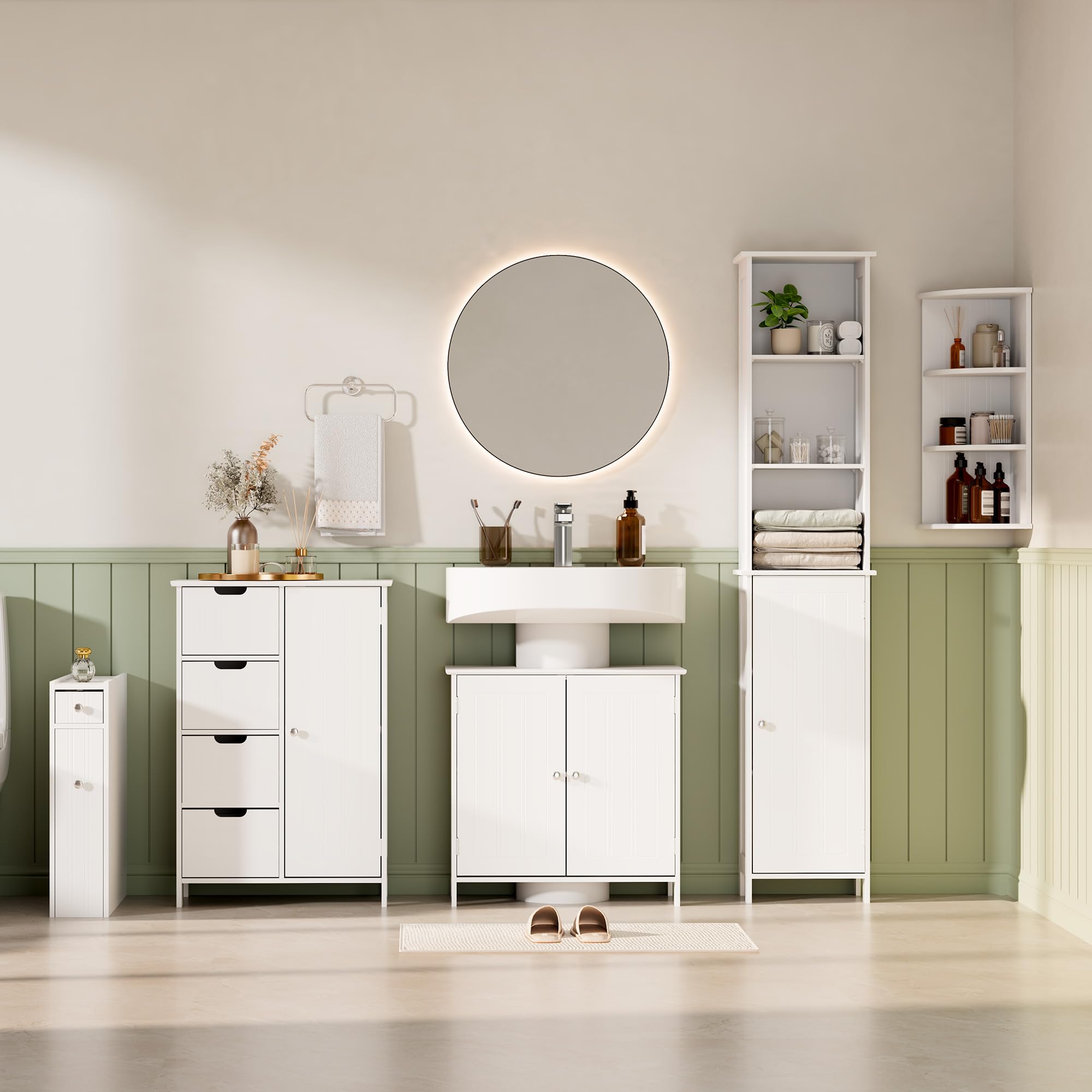 VonHaus Armadietto Angolare Bianco Mobile 3 Ripiani MDF