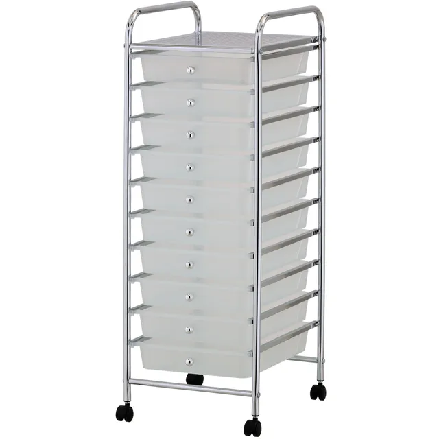 VonHaus carrello cassettiera 10 cassetti bianco con ruote