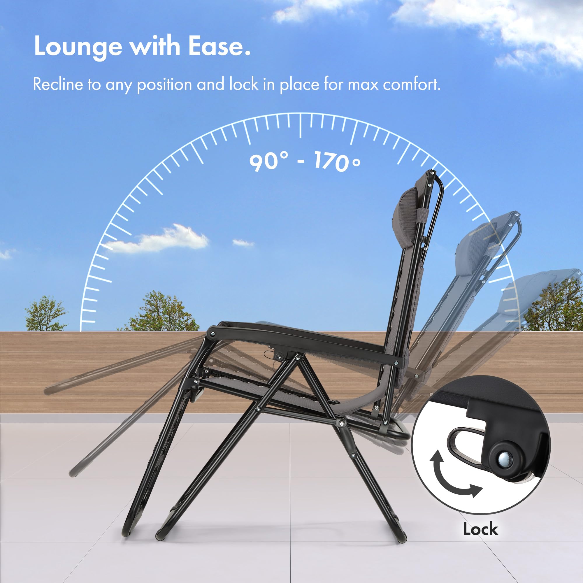 VonHaus Zero Gravity set 2 sdraio con tettuccio grigio
