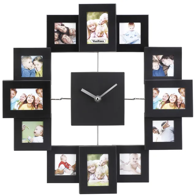 VonHaus Orologio Portafoto Nero 12 Cornici Quadrato
