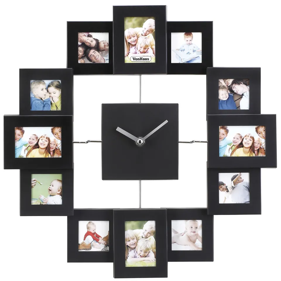 VonHaus Orologio Portafoto Nero 12 Cornici Quadrato