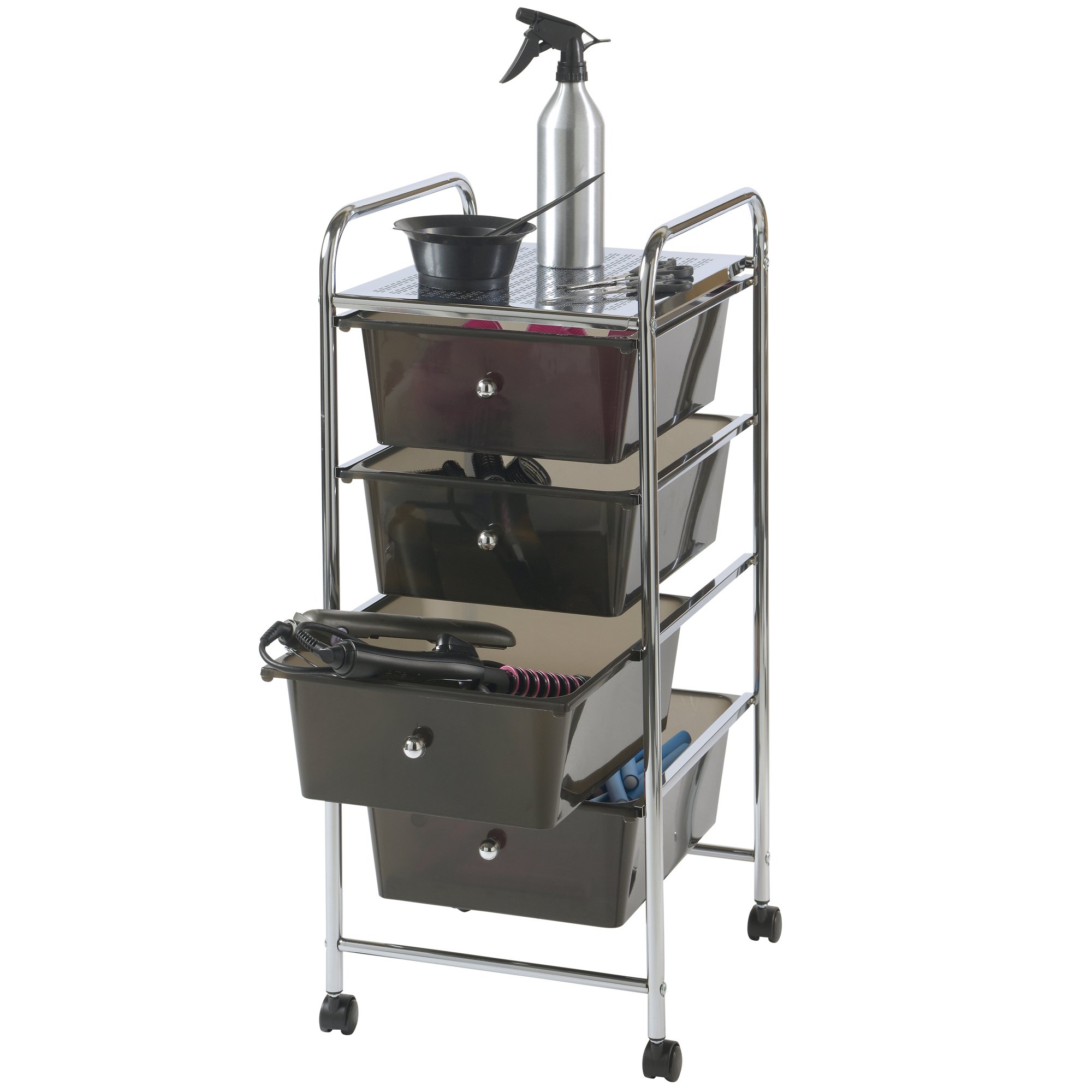 VonHaus Carrello 4 Cassetti Nero Ruote Ufficio