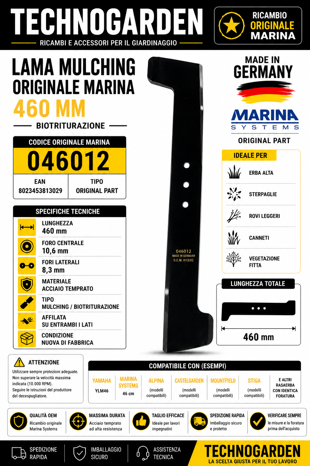 Marina Systems 046012 lama tagliaerba 460 mm acciaio
