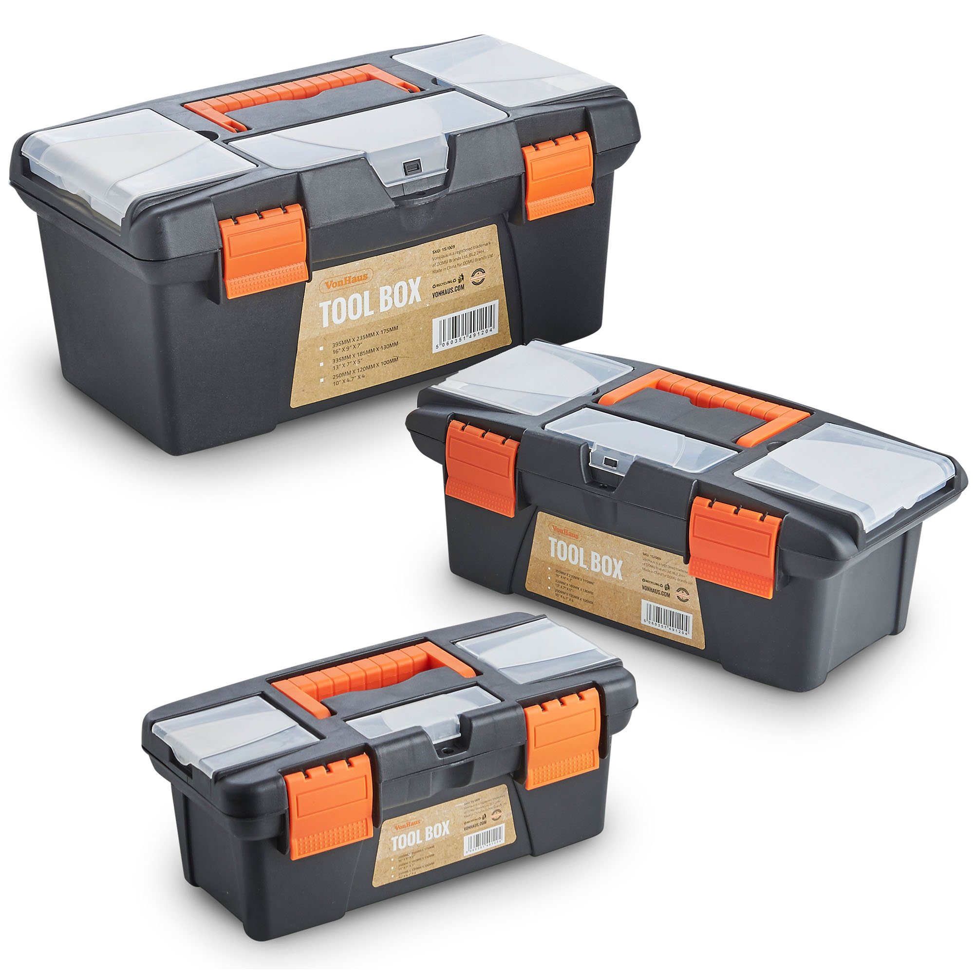 VonHaus Set 3 cassette Attrezzi Plastica 10" 13" 16,5"