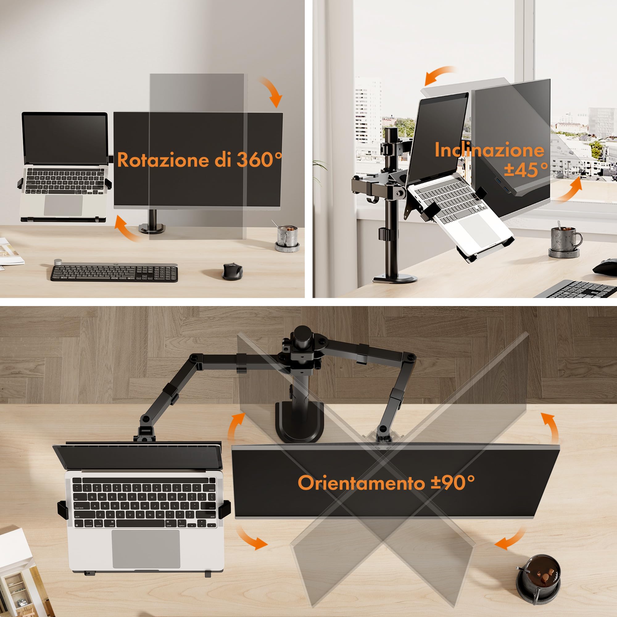 VonHaus Supporto Doppio Monitor e Laptop a Morsetto Nero