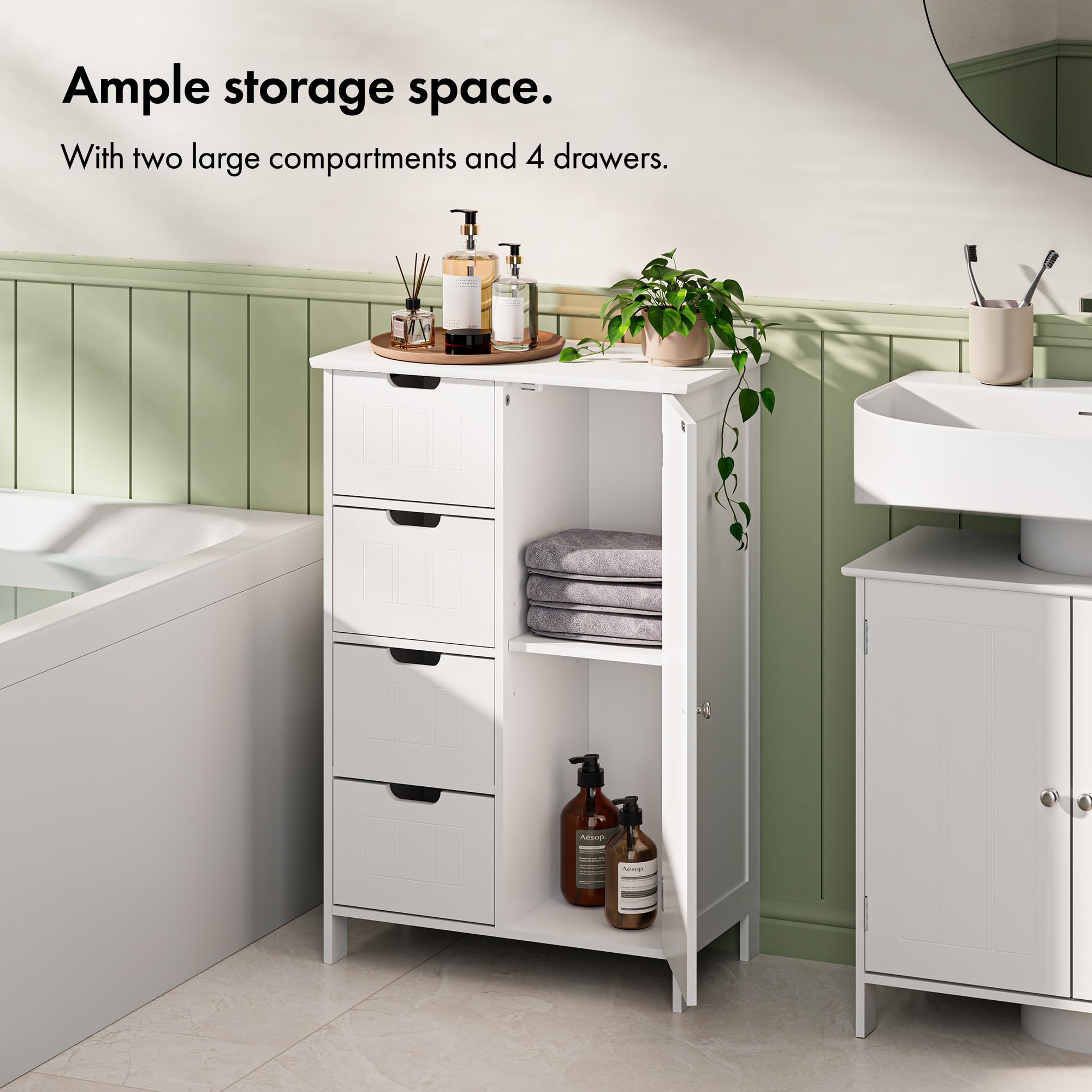 VonHaus Mobiletto 4 Cassetti Bianco 82 cm Stile Coloniale