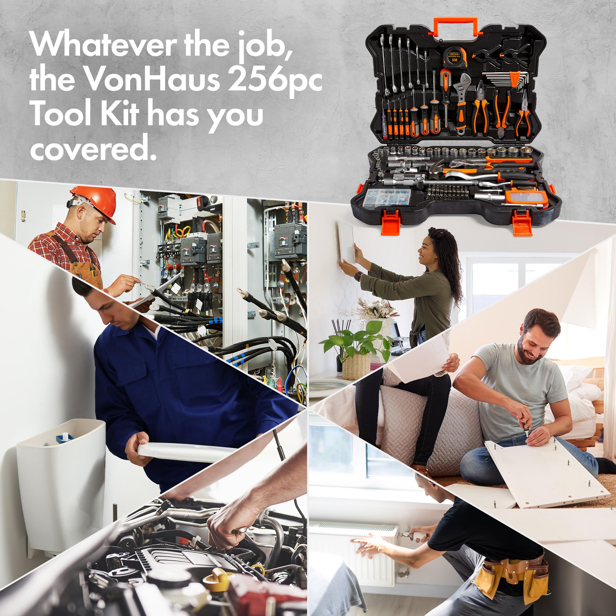 VonHaus Set Attrezzi Lavoro 256 Pezzi con Valigetta