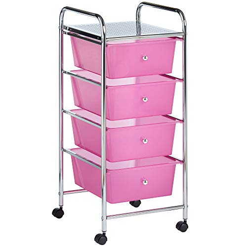 Vonhaus Carrello 4 Cassetti Rosa con Ruote 76 cm