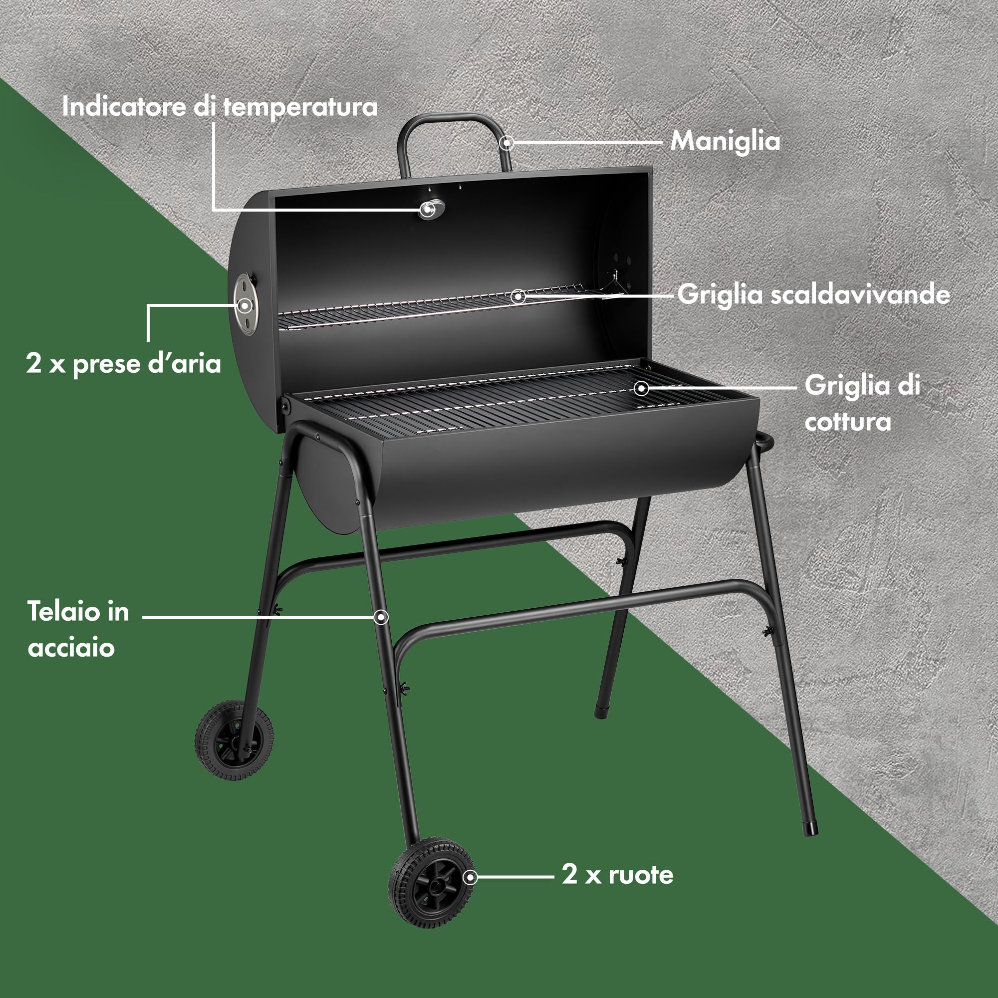 VonHaus Barbecue a Carbone 2 in 1 con Affumicatore