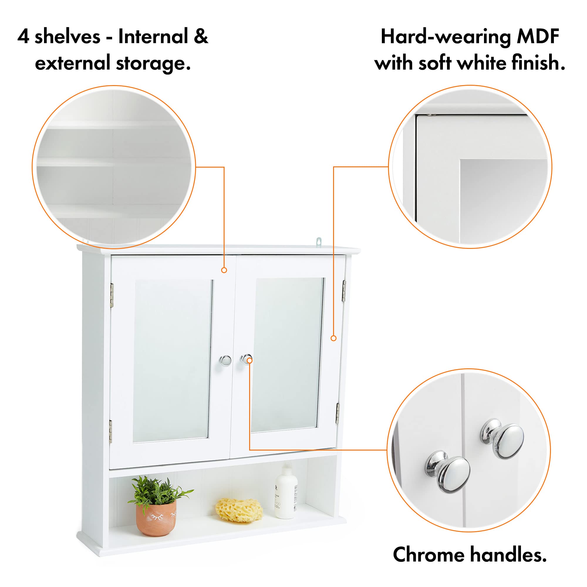VonHaus Armadietto Bagno con Specchio 56 cm