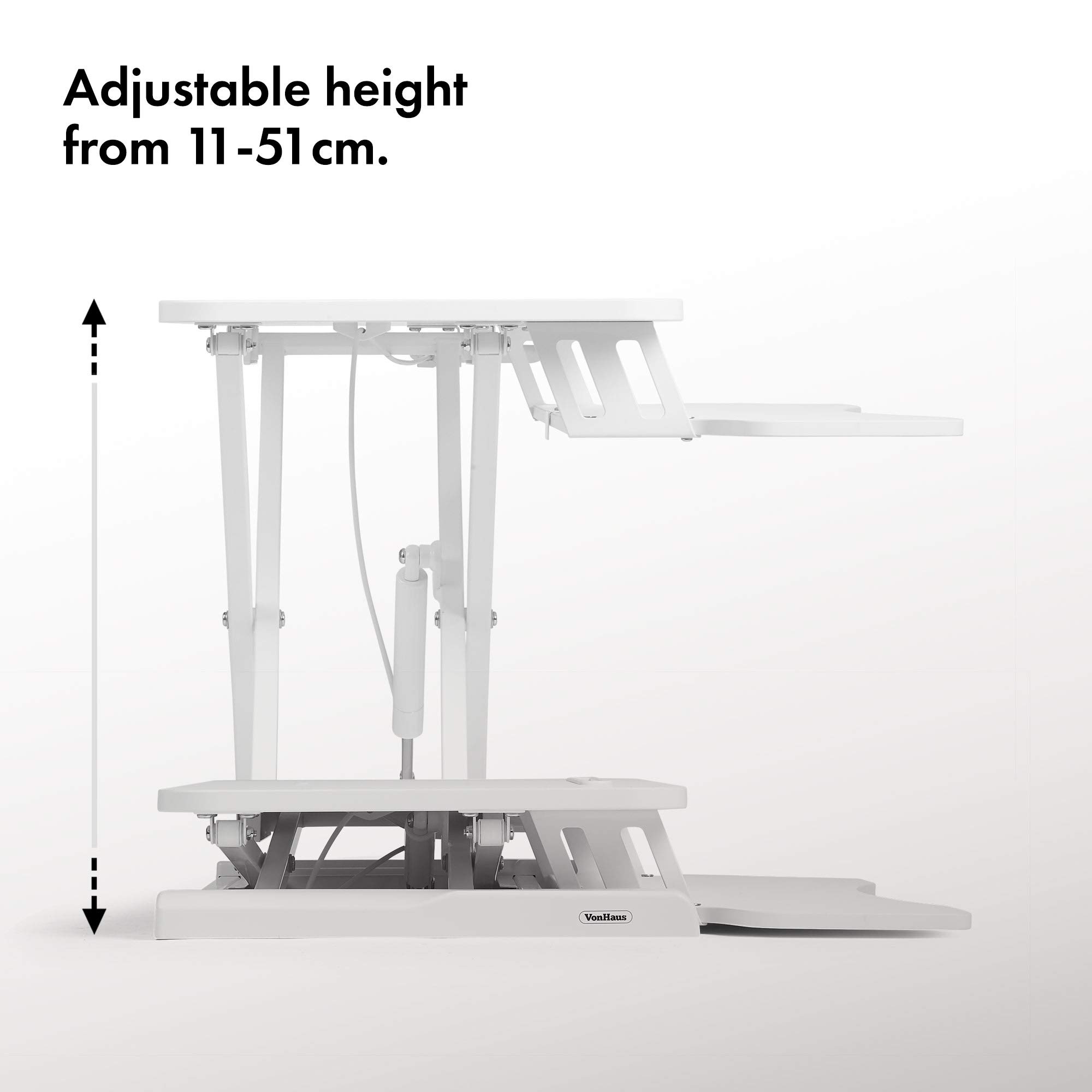 Vonhaus Sit-Stand postazione lavoro bianca a gas 2 ripiani