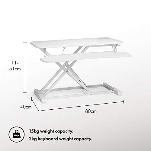 Vonhaus Sit-Stand postazione lavoro bianca a gas 2 ripiani
