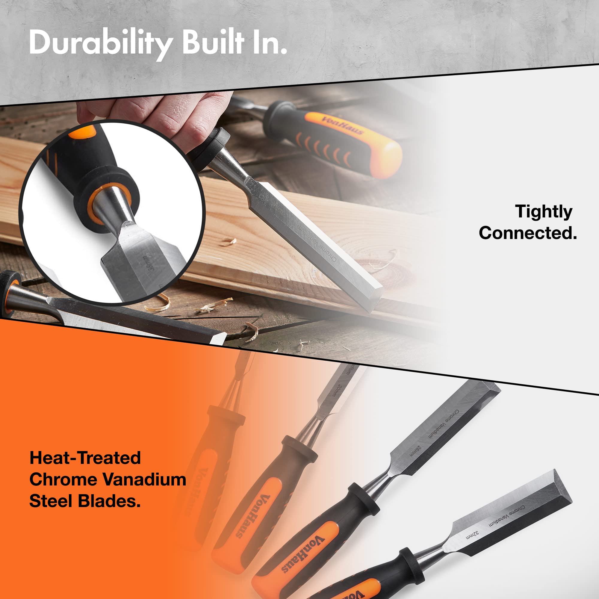VonHaus set scalpelli legno 8 pezzi con guida e pietra