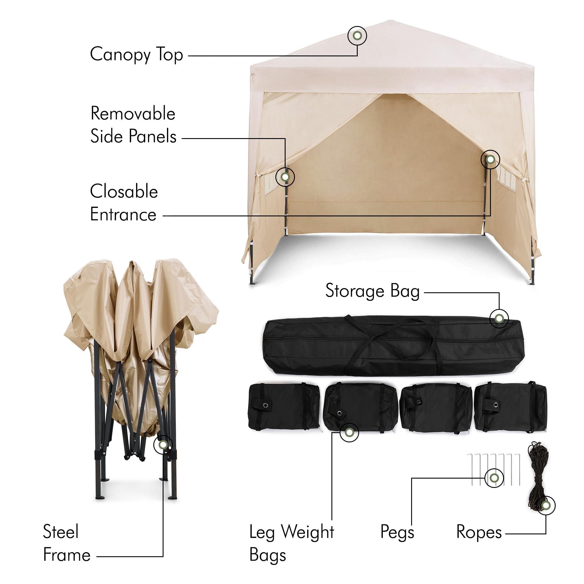 Vonhaus Gazebo 3x3 m Impermeabile Avorio con Pareti