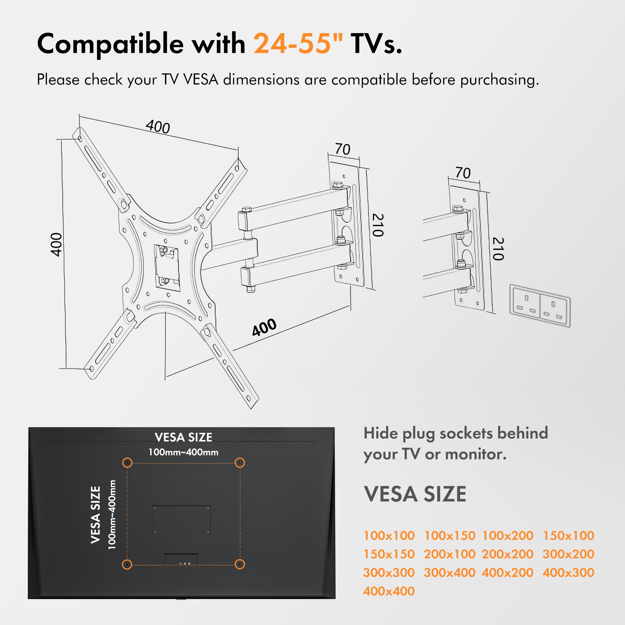 VonHaus Supporto Parete TV 23-55 Pollici 35 Kg Inclinabile