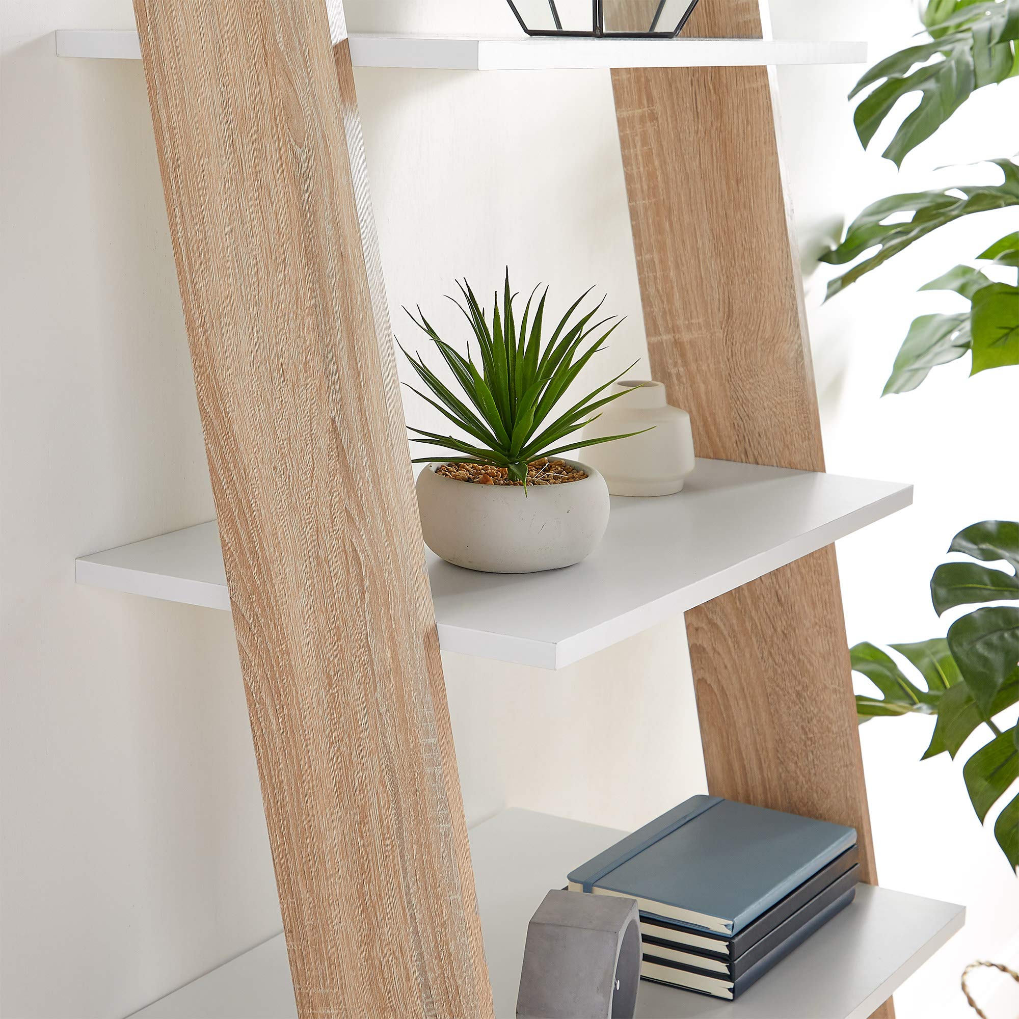 Vonhaus Libreria a Scala 5 Ripiani 1 Cassetto Bianco Rovere Sonoma