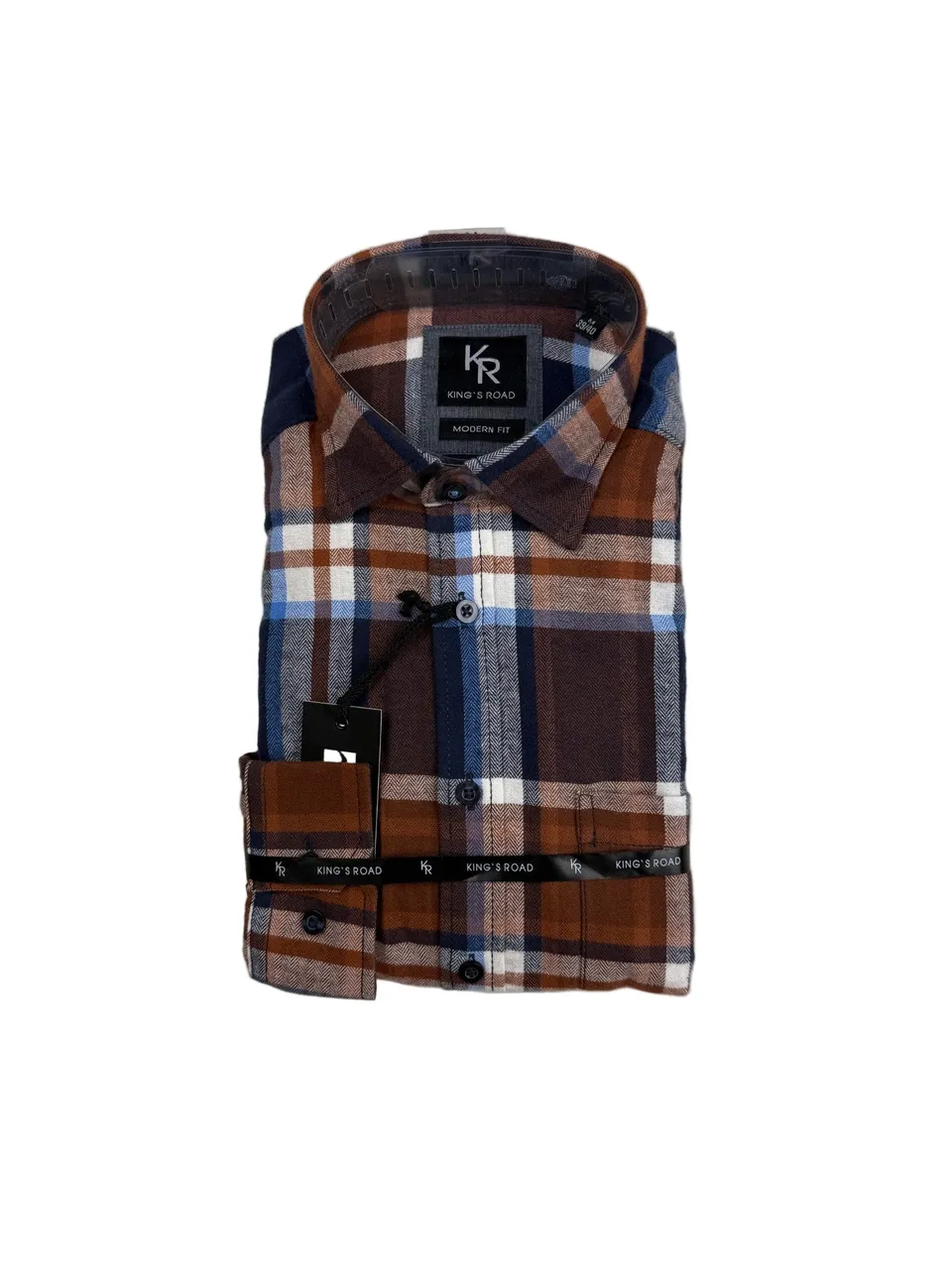 King's Road Major camicia flanella uomo marrone blu