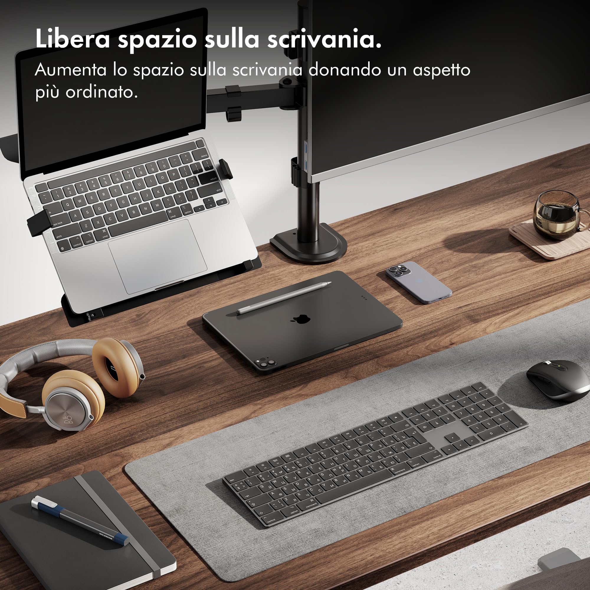 VonHaus Supporto Doppio Monitor e Laptop a Morsetto Nero